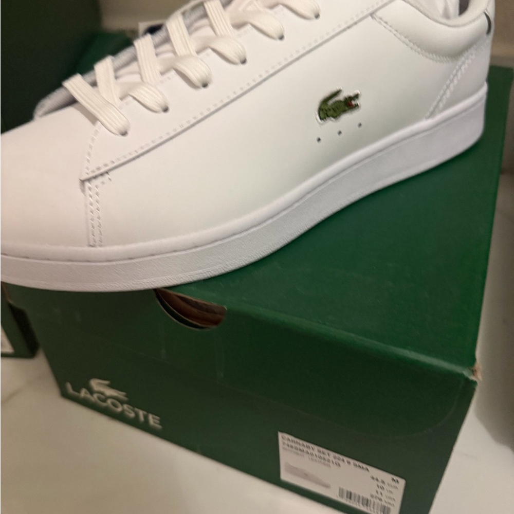Lacoste White Leather Low-Top Sneakers with Green Croc Accent